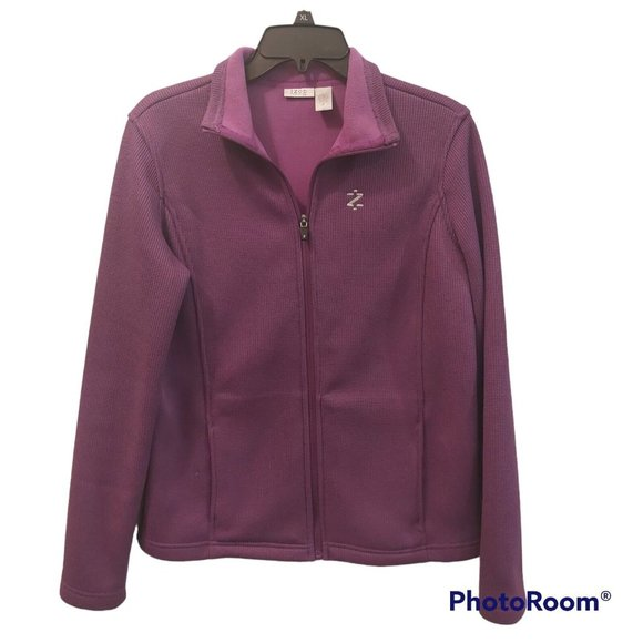 IZOD PERFORMX Purple Stretch Activewear Knit‎ Zip Fleece Lined Jacket Size M - Picture 1 of 9